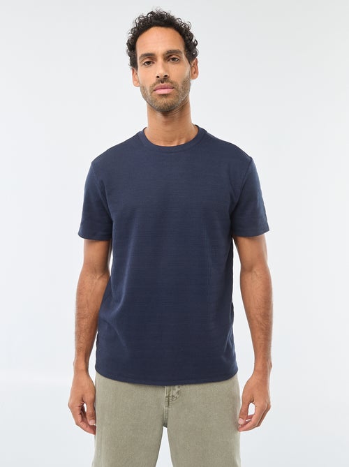 T-shirt van gewafelde stof met korte mouwen - Kiabi