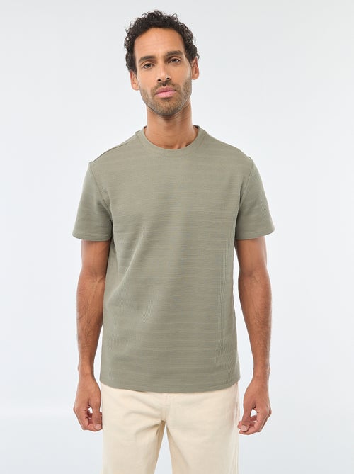 T-shirt van gewafelde stof met korte mouwen - Kiabi