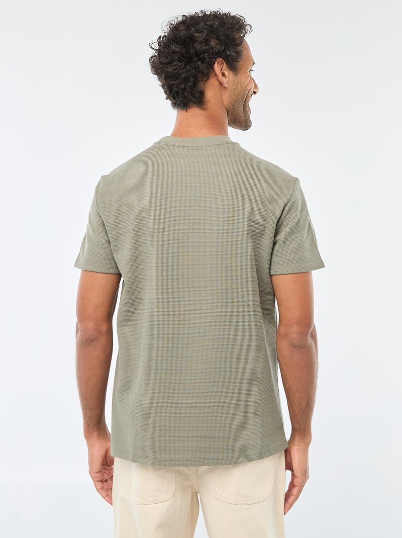 T-shirt van gewafelde stof met korte mouwen Groen - Kiabi