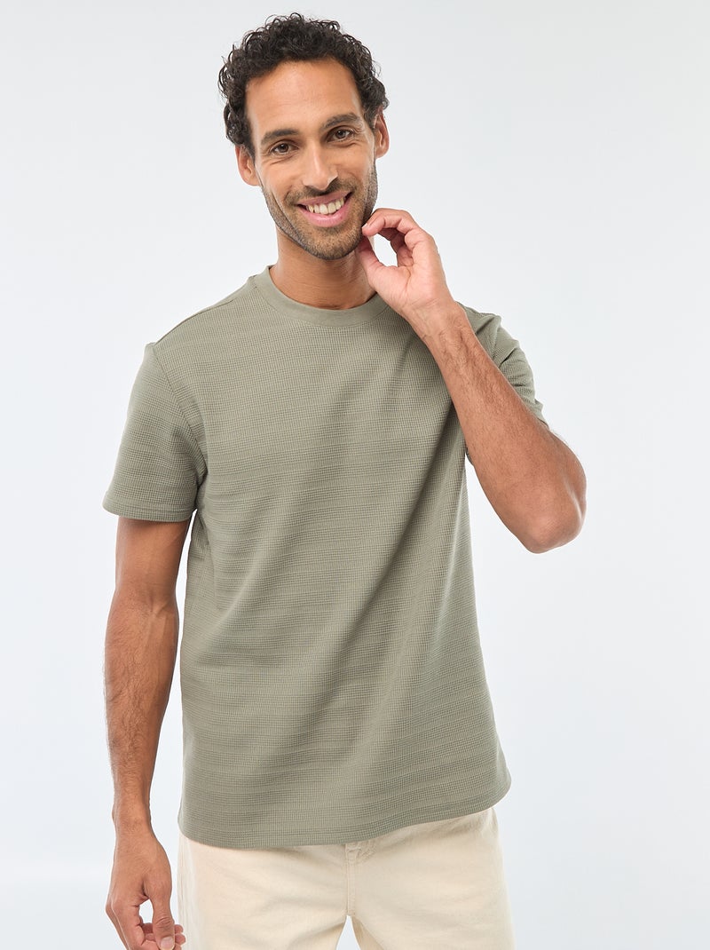 T-shirt van gewafelde stof met korte mouwen Groen - Kiabi