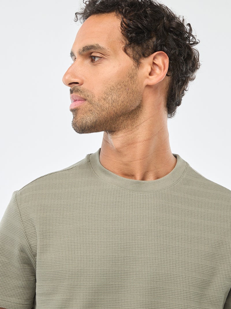 T-shirt van gewafelde stof met korte mouwen Groen - Kiabi