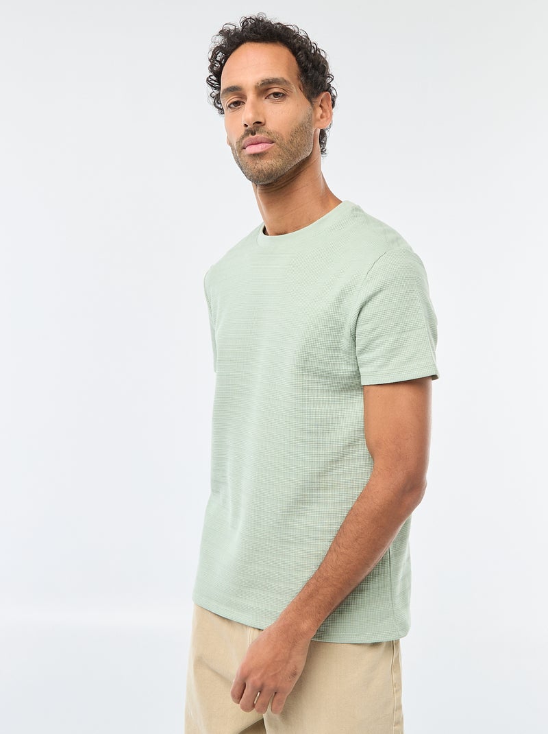 T-shirt van gewafelde stof met korte mouwen Groen - Kiabi