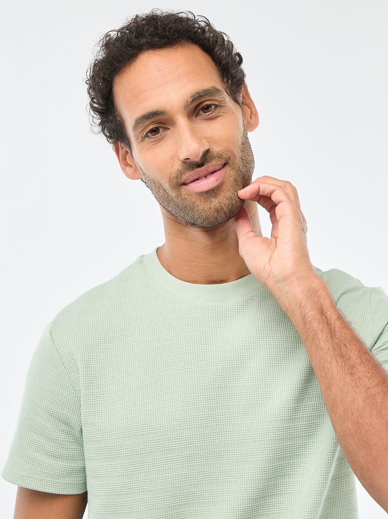 T-shirt van gewafelde stof met korte mouwen Groen - Kiabi