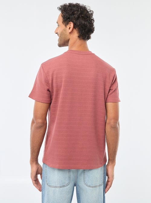 T-shirt van gewafelde stof met korte mouwen - Kiabi