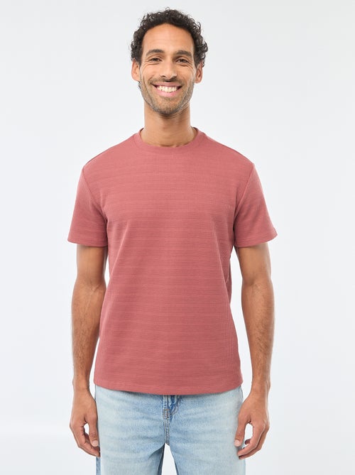 T-shirt van gewafelde stof met korte mouwen - Kiabi