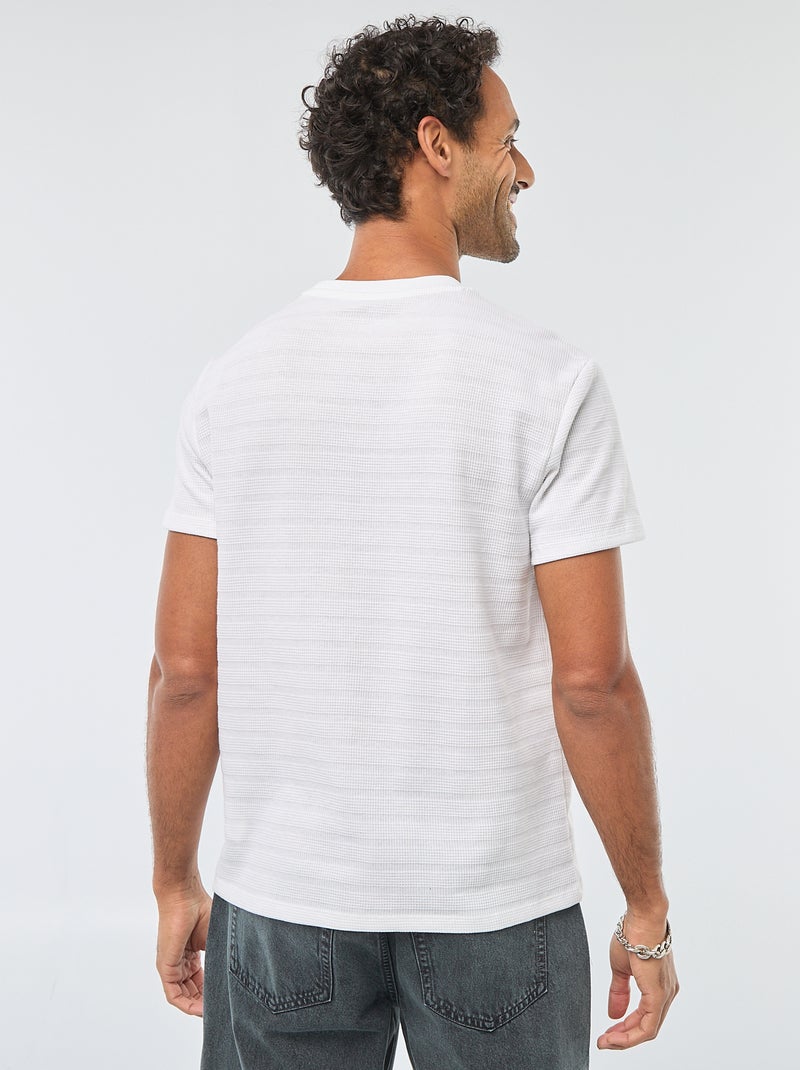 T-shirt van gewafelde stof met korte mouwen wit - Kiabi