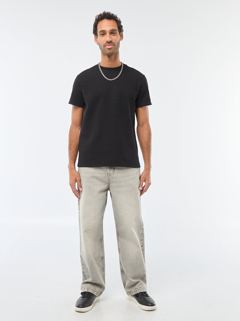 T-shirt van gewafelde stof met korte mouwen zwart - Kiabi