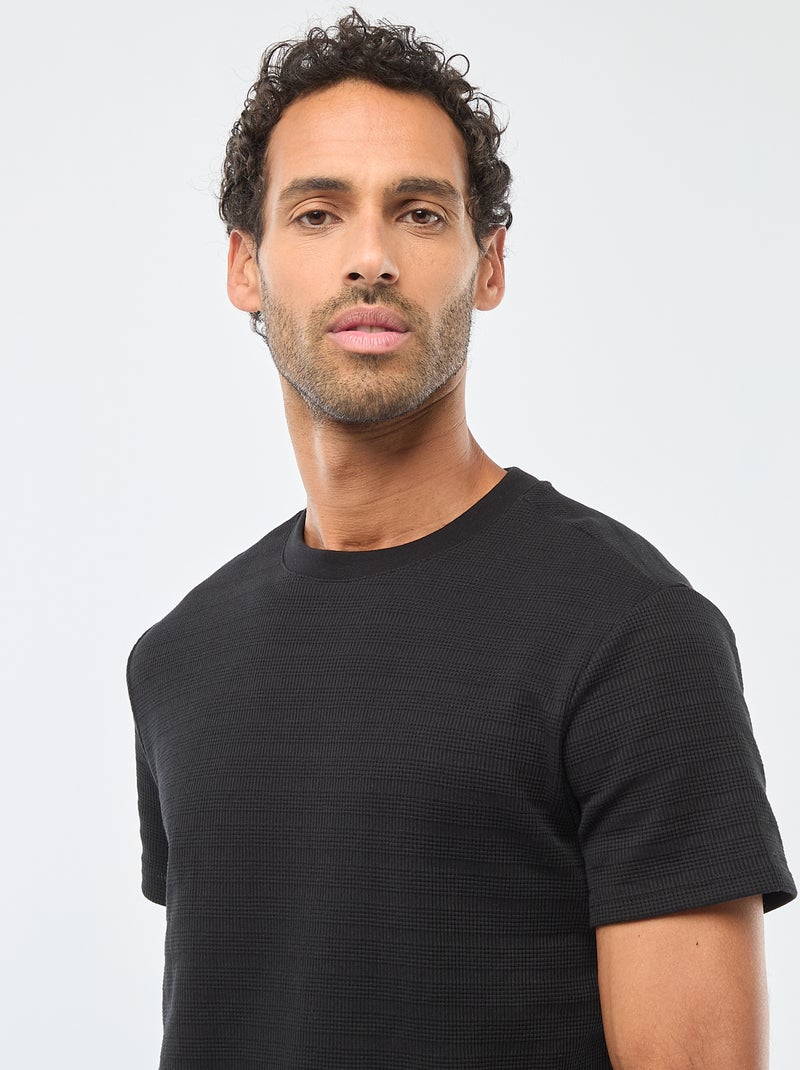 T-shirt van gewafelde stof met korte mouwen zwart - Kiabi
