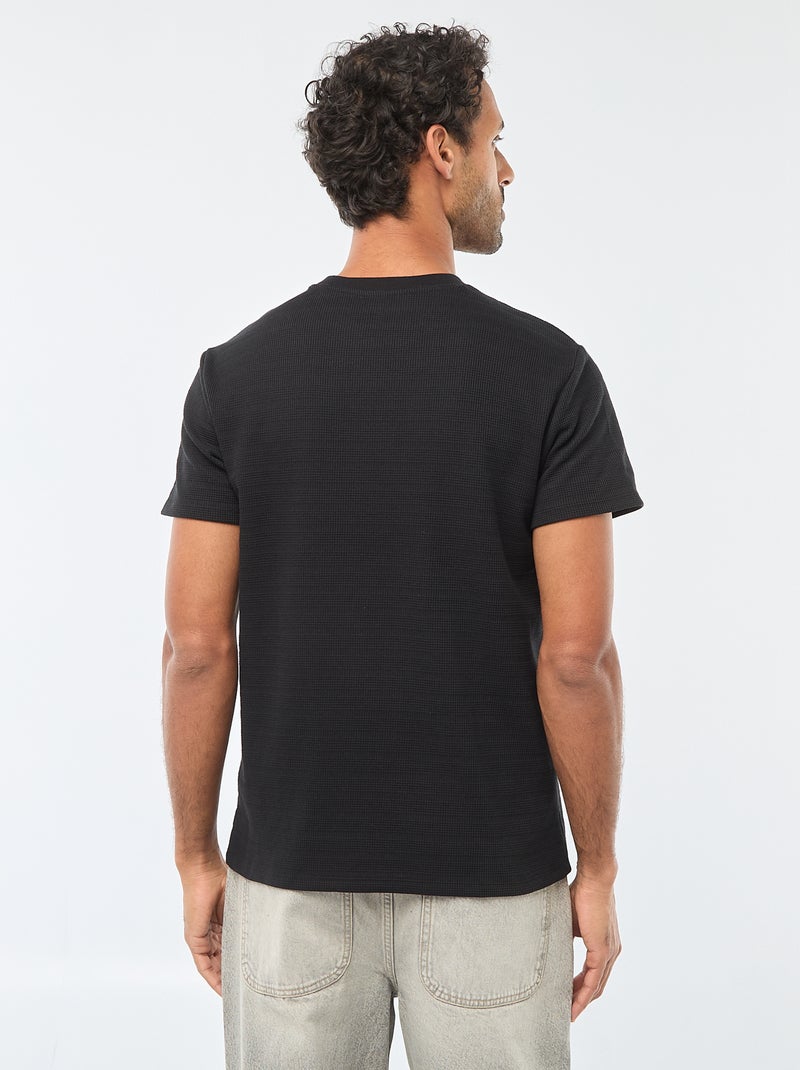 T-shirt van gewafelde stof met korte mouwen zwart - Kiabi