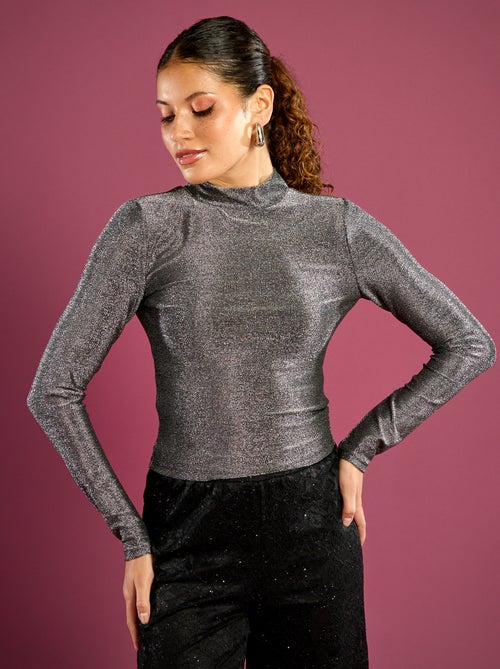 T-shirt van glanstricot met laag uitgesneden rug - Kiabi