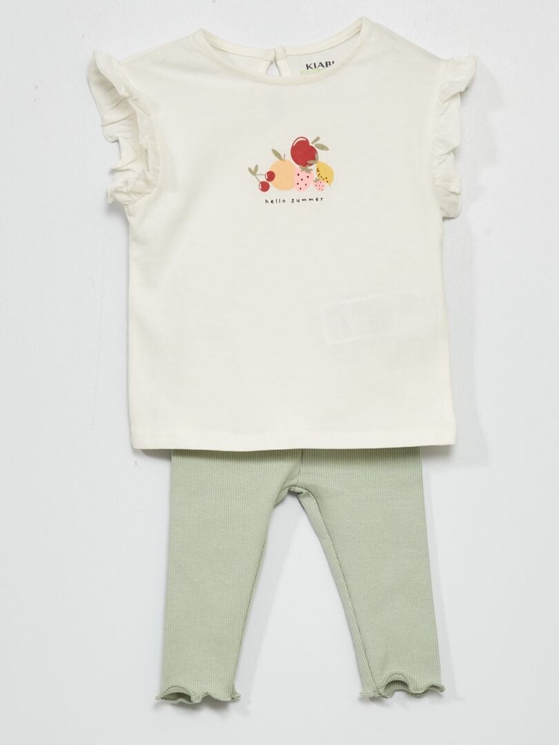 T-shirt van jersey + legging - 2-delig WIT - Kiabi