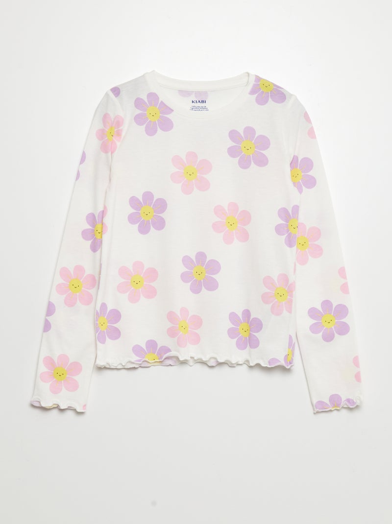 T-shirt van jersey met bloemenprint BIEGE - Kiabi
