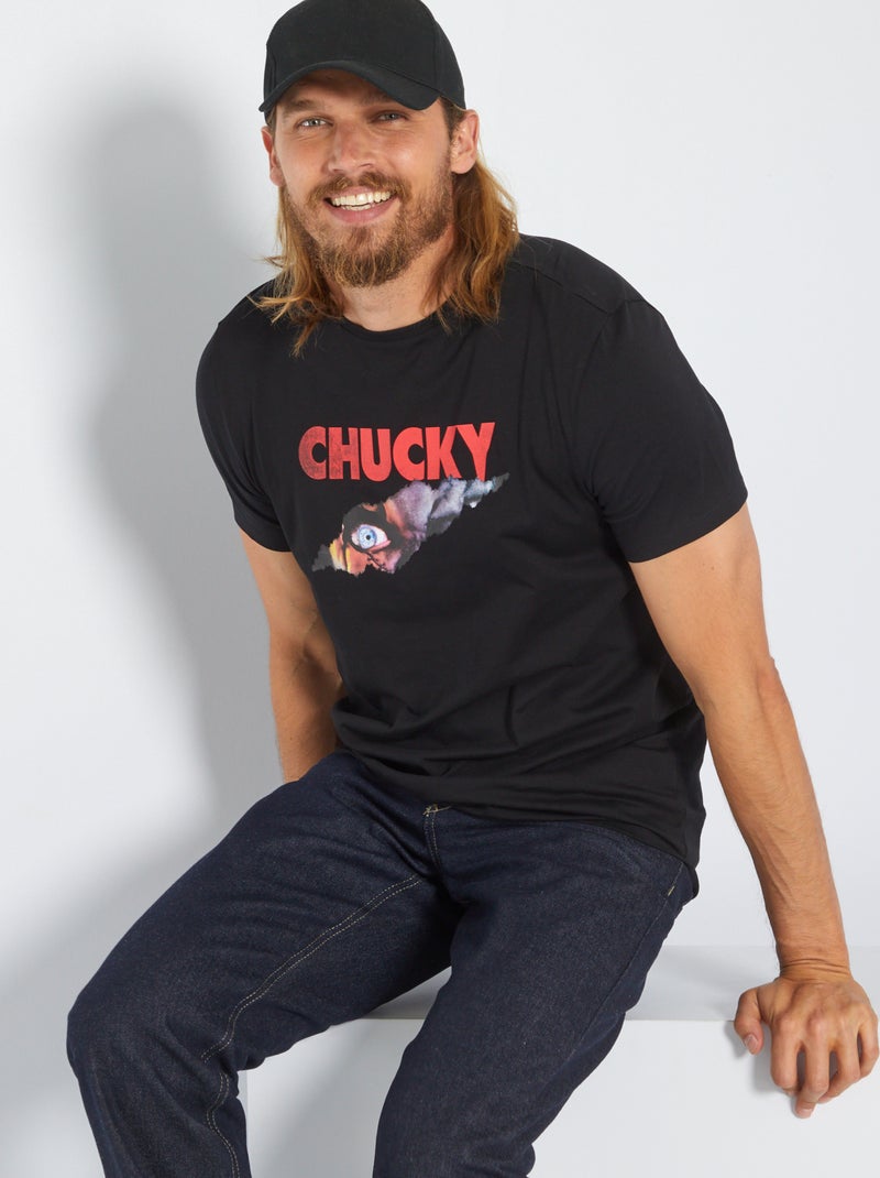T-shirt van jersey met Chucky-print ZWART - Kiabi