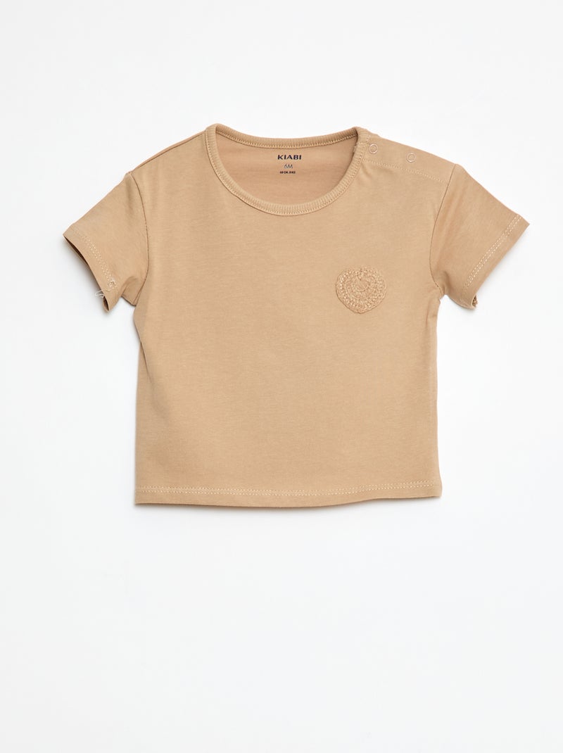 T-shirt van jersey met drukknoopsluiting op de schouder Biege - Kiabi