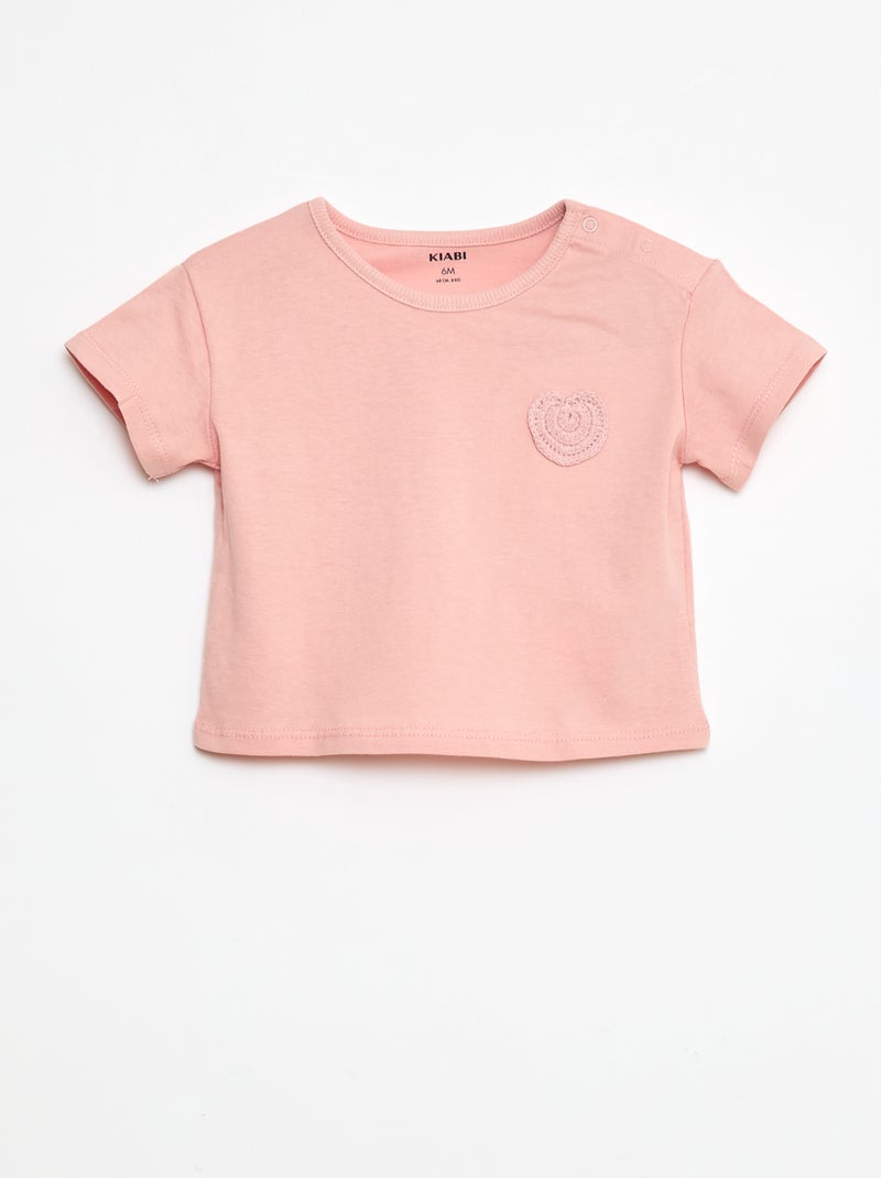 T-shirt van jersey met drukknoopsluiting op de schouder Rose - Kiabi