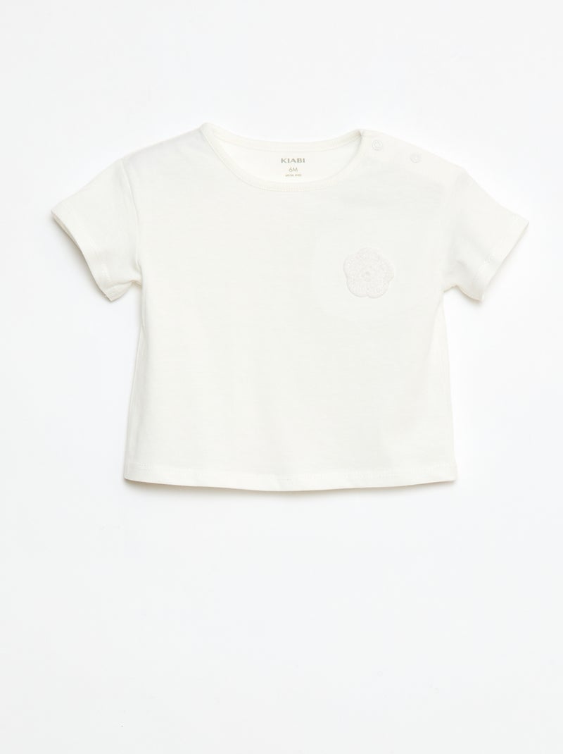 T-shirt van jersey met drukknoopsluiting op de schouder Wit - Kiabi
