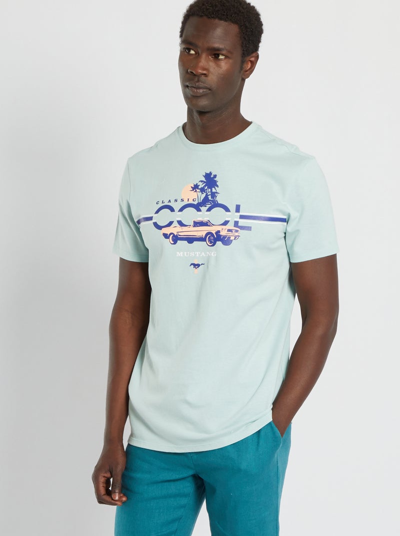 T-shirt van jersey met Ford Mustang-print blauw - Kiabi