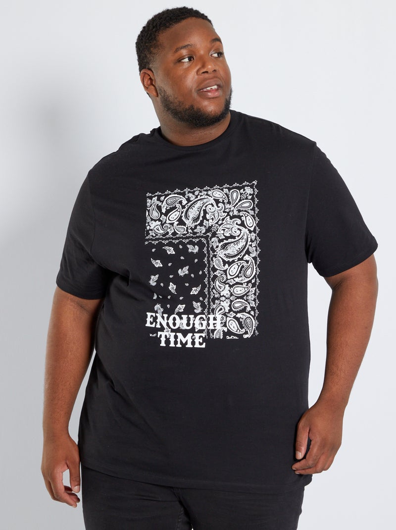 T-shirt van jersey met grafische print zwart - Kiabi