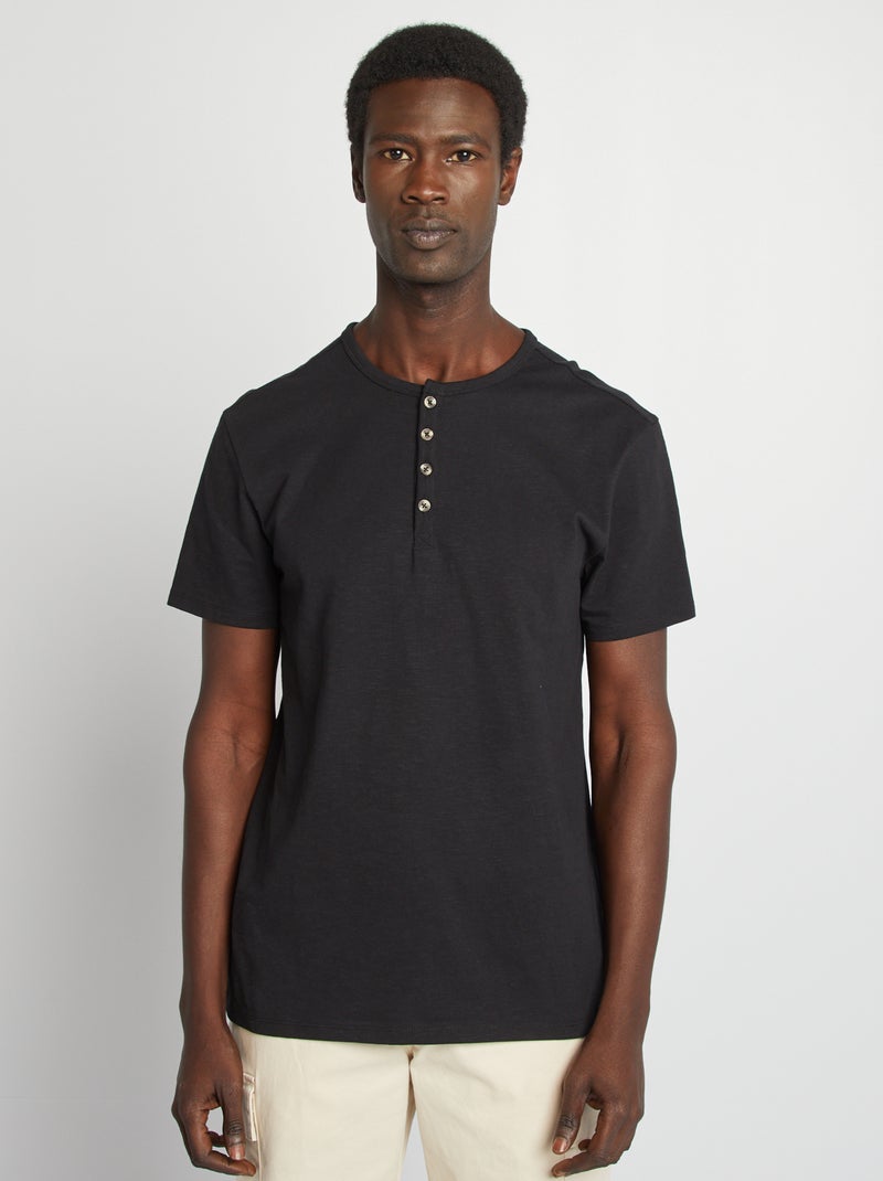 T-shirt van jersey met henleykraag zwart - Kiabi