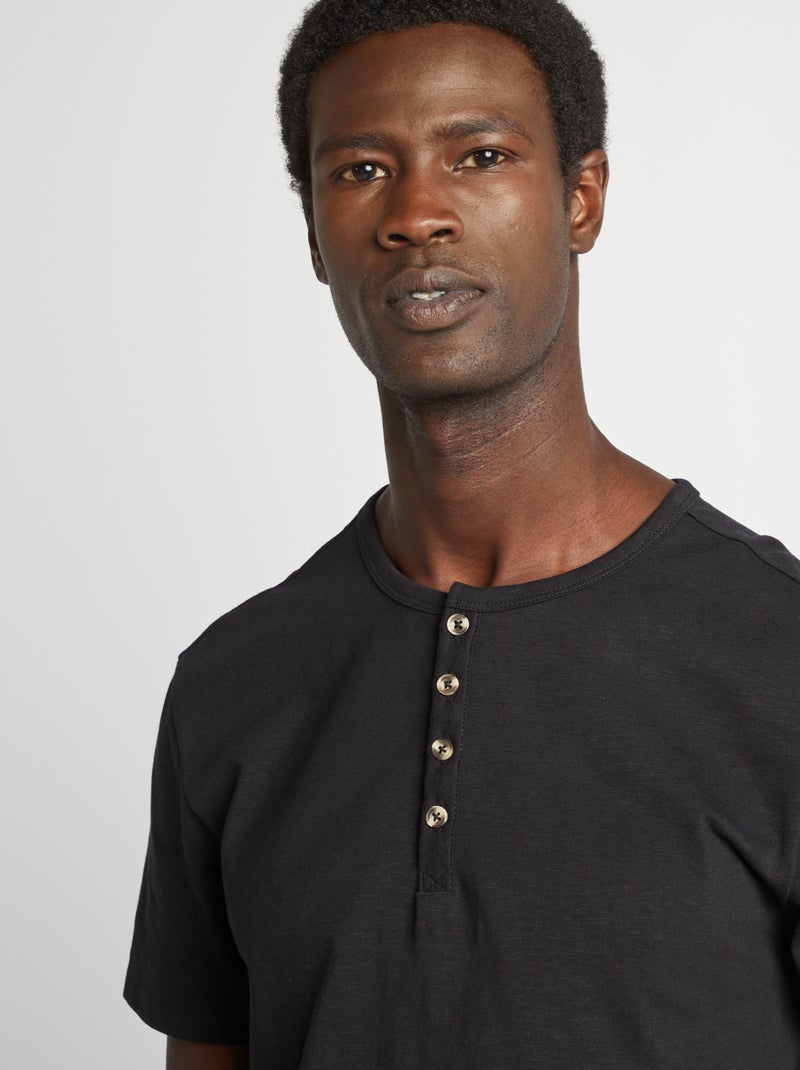 T-shirt van jersey met henleykraag zwart - Kiabi