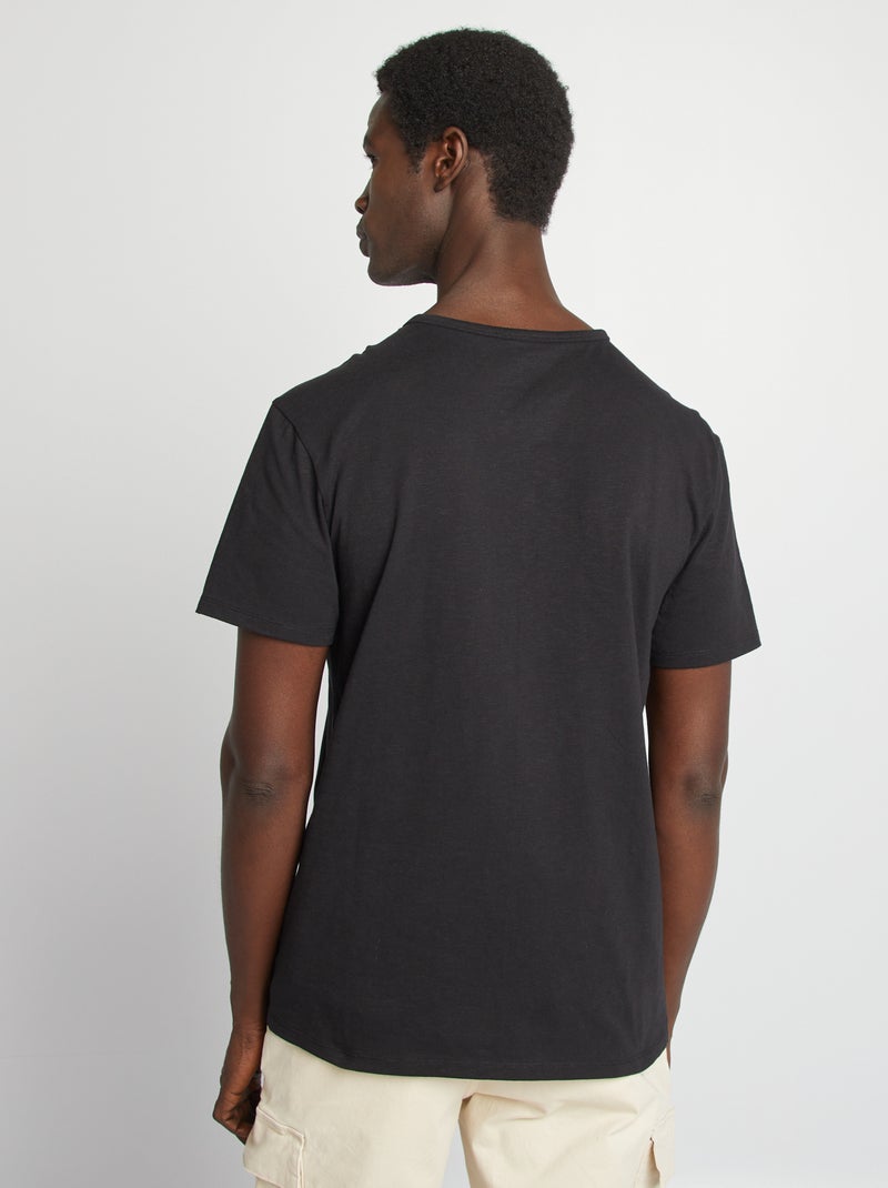 T-shirt van jersey met henleykraag zwart - Kiabi