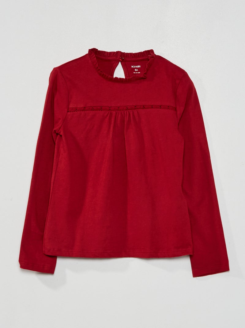 T-shirt van jersey met kant rode bordeaux - Kiabi