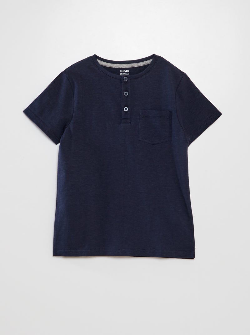 T-shirt van jersey met knoopjes aan de hals BLAUW - Kiabi