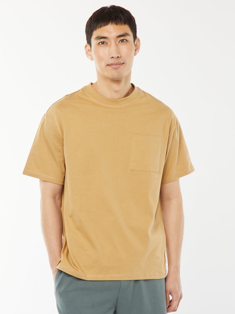 T-shirt van jersey met korte mouw Biege - Kiabi