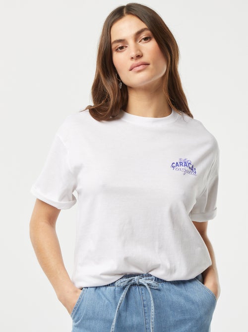 T-shirt van jersey met korte mouw en print - Kiabi