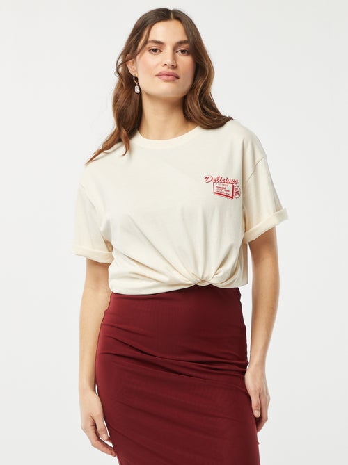T-shirt van jersey met korte mouw en print - Kiabi