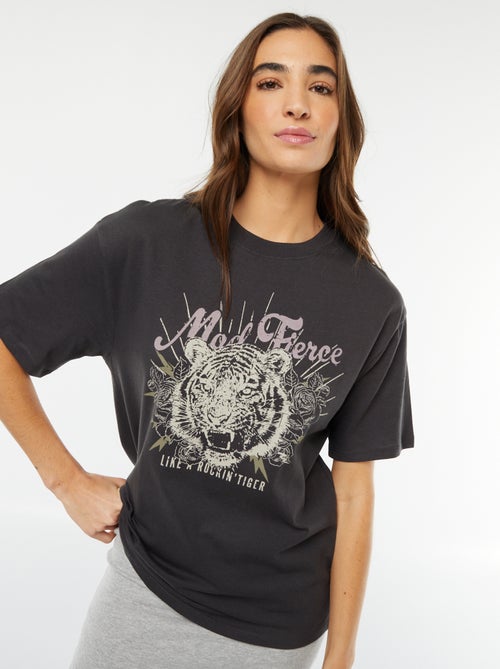 T-shirt van jersey met korte mouw en print - Kiabi