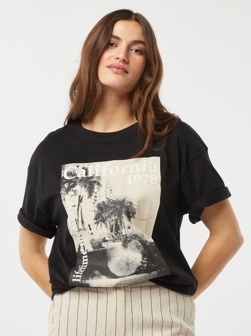 T-shirt van jersey met korte mouw en print - Kiabi