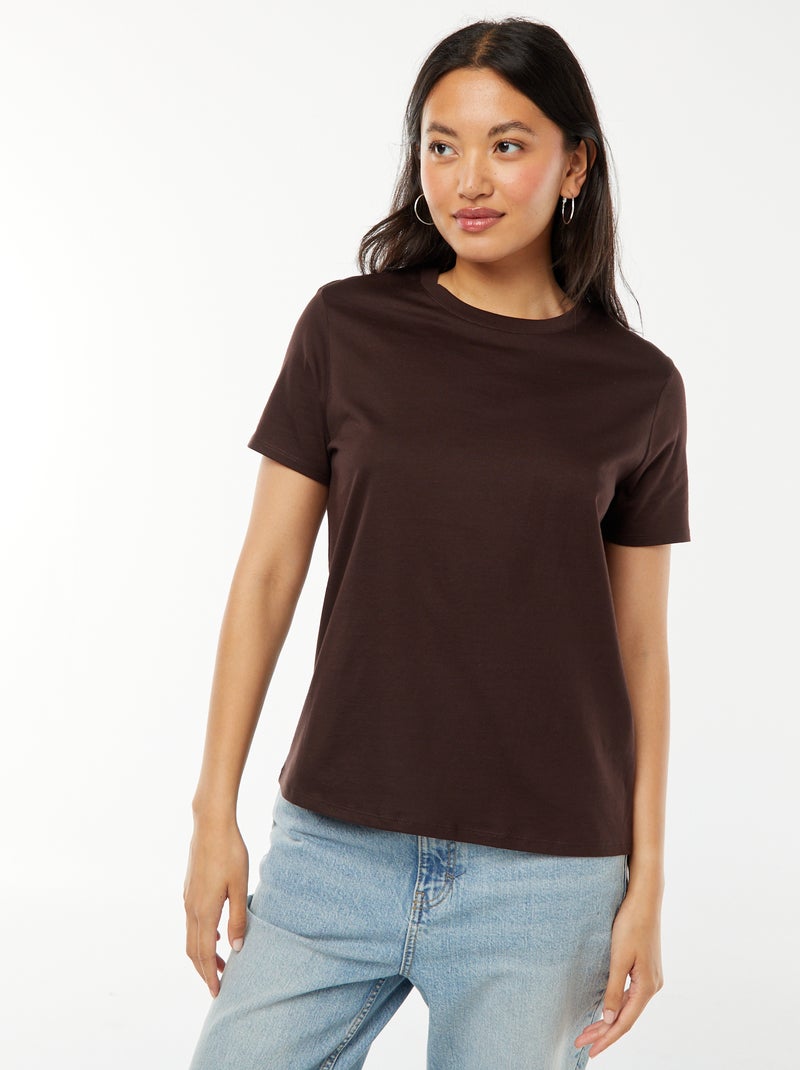 T-shirt van jersey met korte mouwen bruin - Kiabi