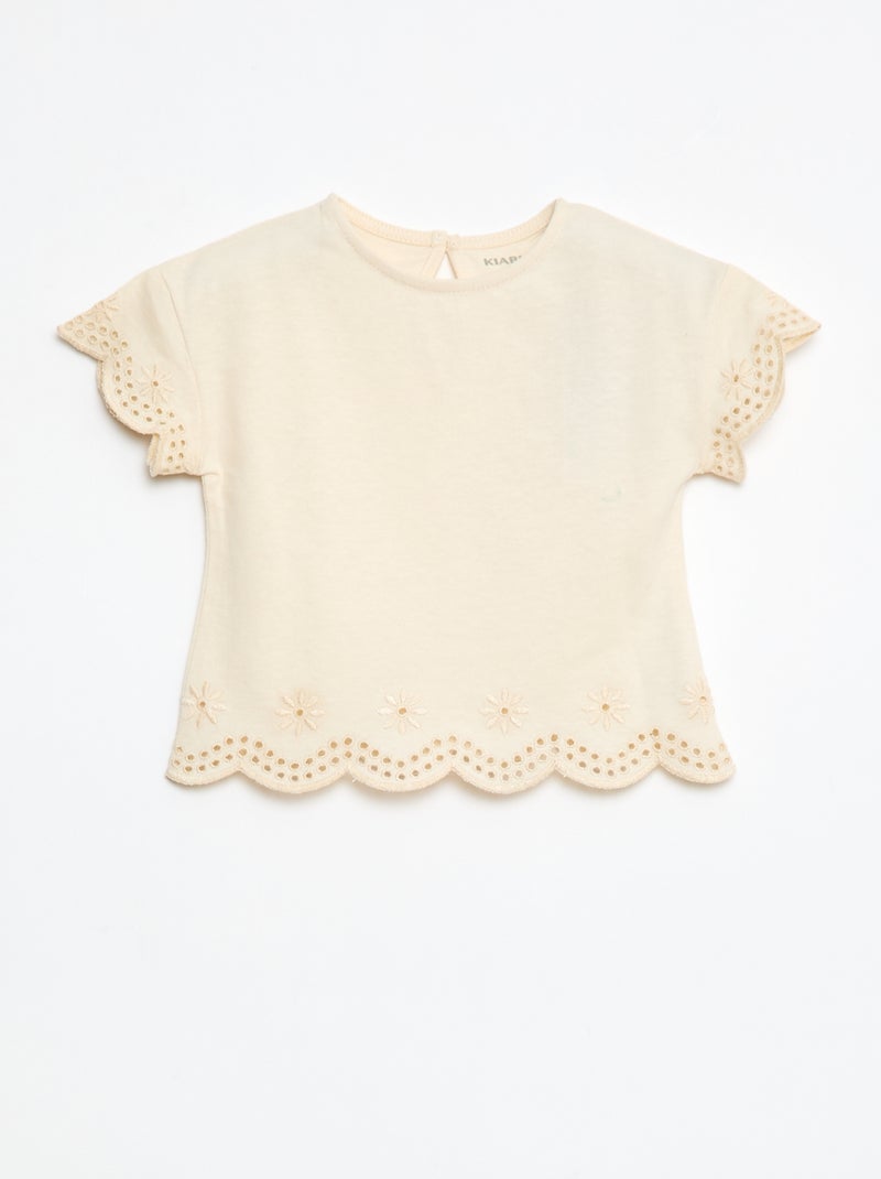T-shirt van jersey met korte mouwen en broderie anglaise Wit - Kiabi