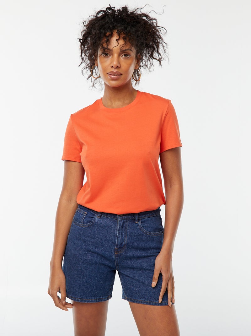 T-shirt van jersey met korte mouwen oranje - Kiabi