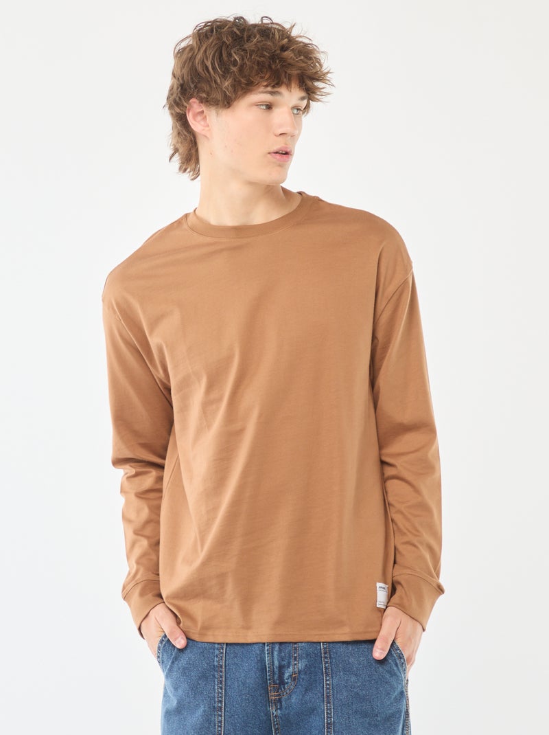 T-shirt van jersey met lange mouw Biege - Kiabi