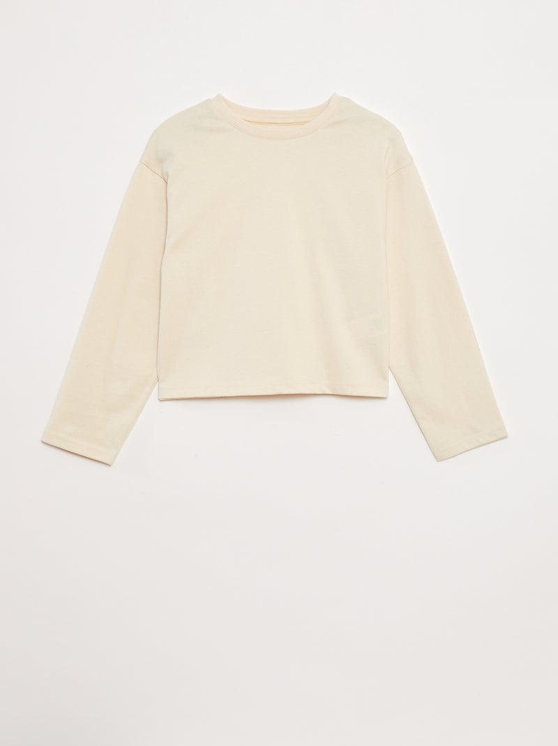 T-shirt van jersey met lange mouw Biege - Kiabi