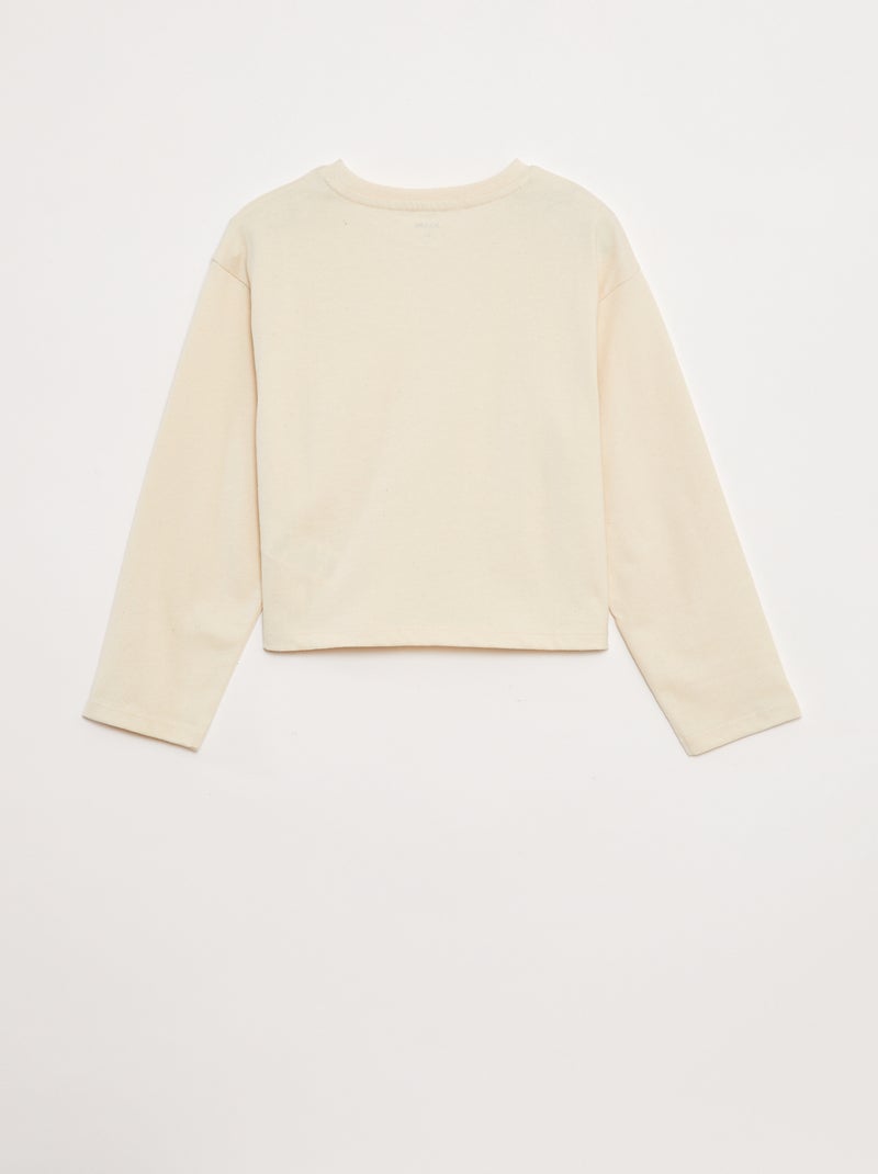 T-shirt van jersey met lange mouw Biege - Kiabi