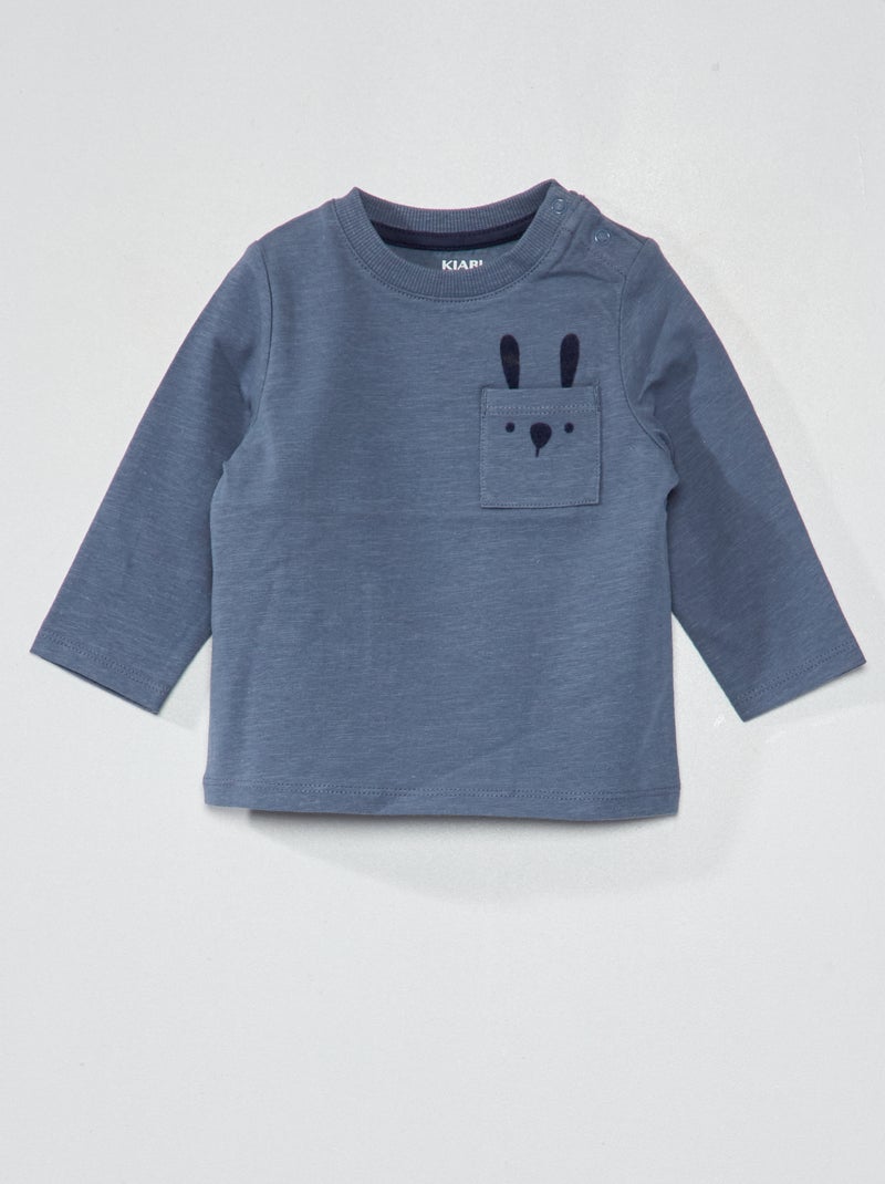 T-shirt van jersey met lange mouw BLAUW - Kiabi