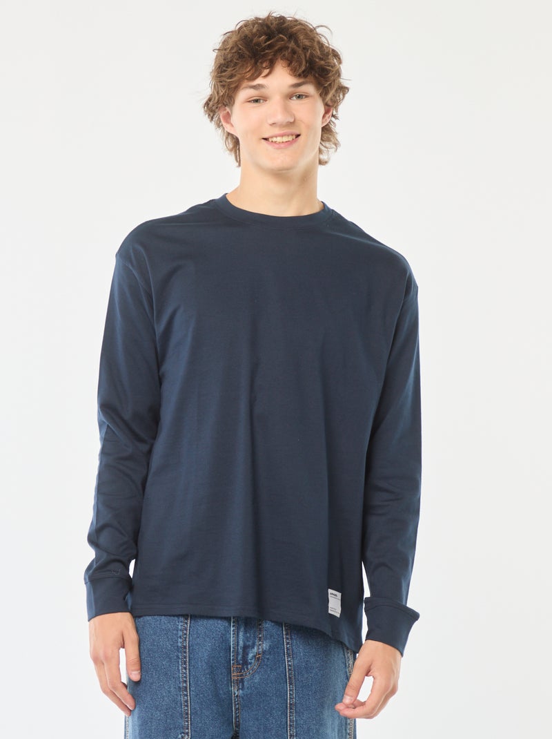 T-shirt van jersey met lange mouw Blauw - Kiabi