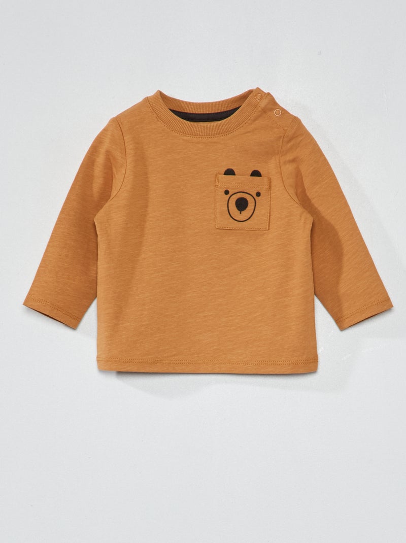 T-shirt van jersey met lange mouw BRUIN - Kiabi