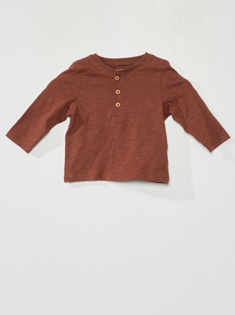 T-shirt van jersey met lange mouw BRUIN - Kiabi