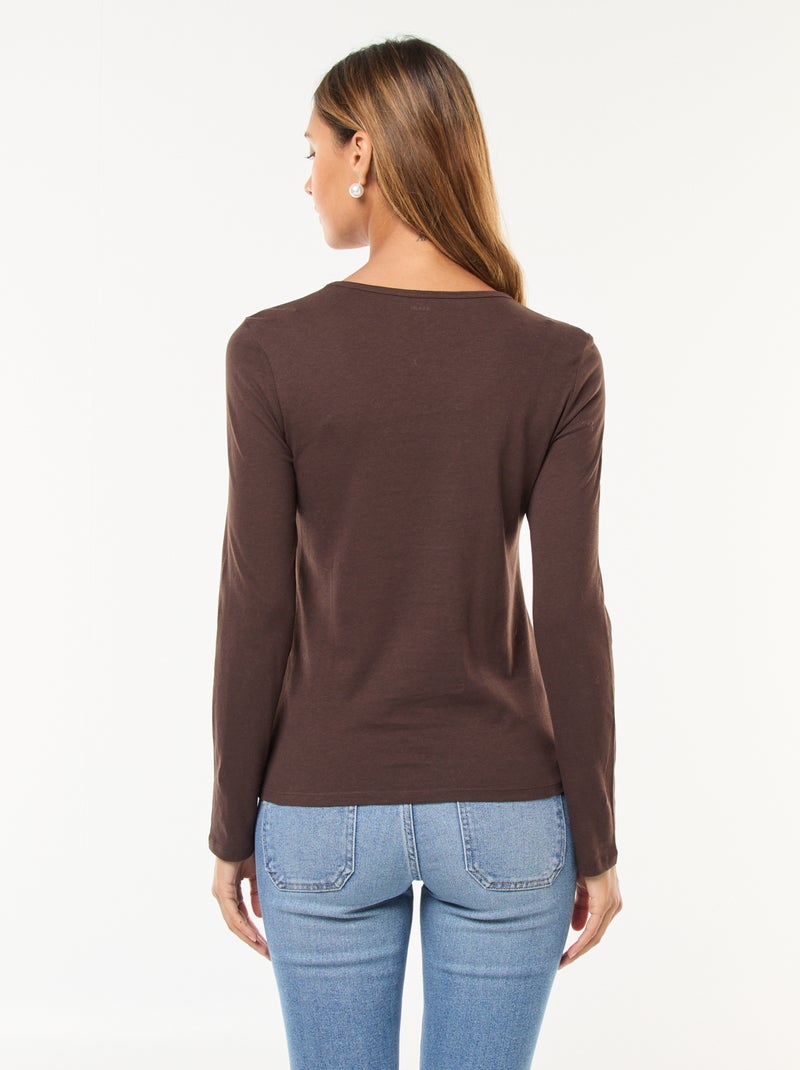 T-shirt van jersey met lange mouw Bruin - Kiabi