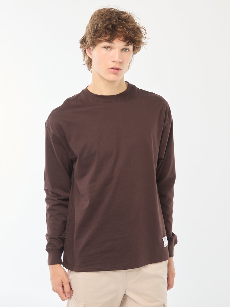 T-shirt van jersey met lange mouw bruin - Kiabi