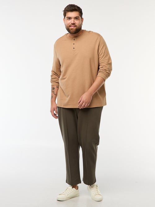 T-shirt van jersey met lange mouw en henleykraag - Kiabi