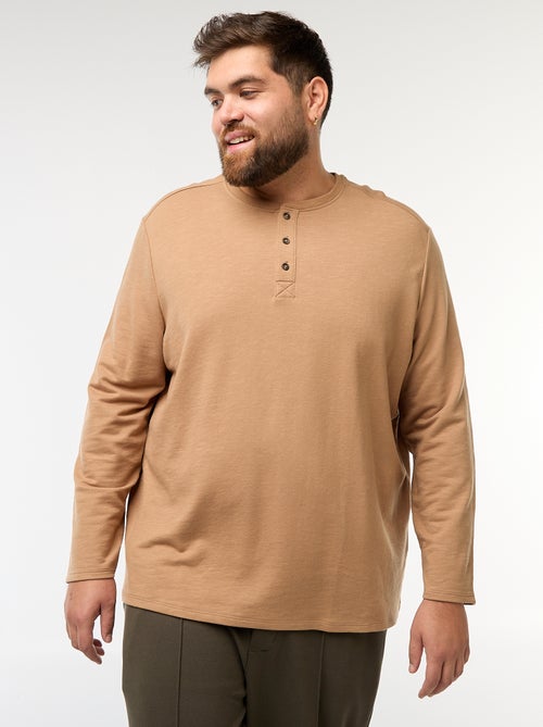 T-shirt van jersey met lange mouw en henleykraag - Kiabi