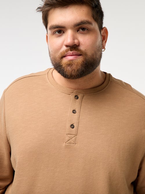 T-shirt van jersey met lange mouw en henleykraag - Kiabi