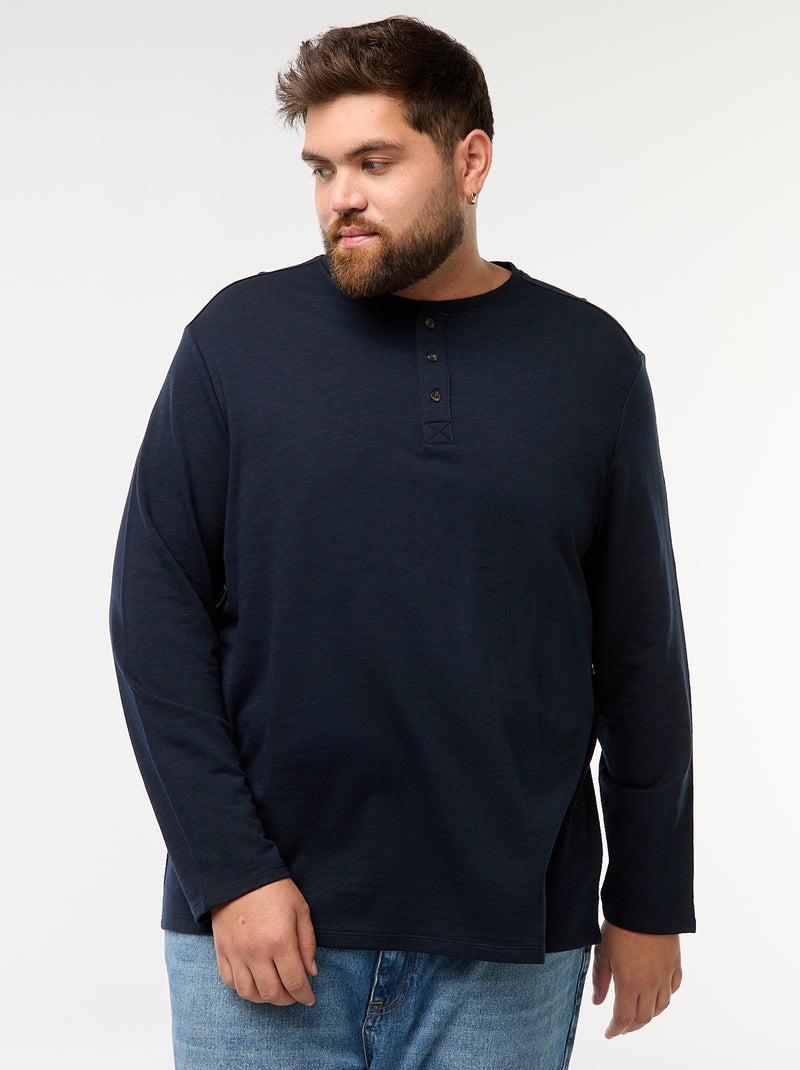 T-shirt van jersey met lange mouw en henleykraag Blauw - Kiabi