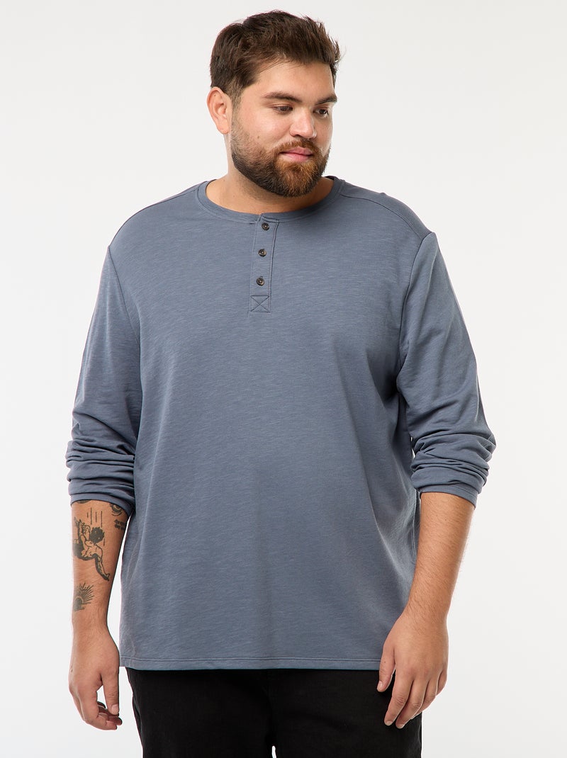T-shirt van jersey met lange mouw en henleykraag Grijs - Kiabi