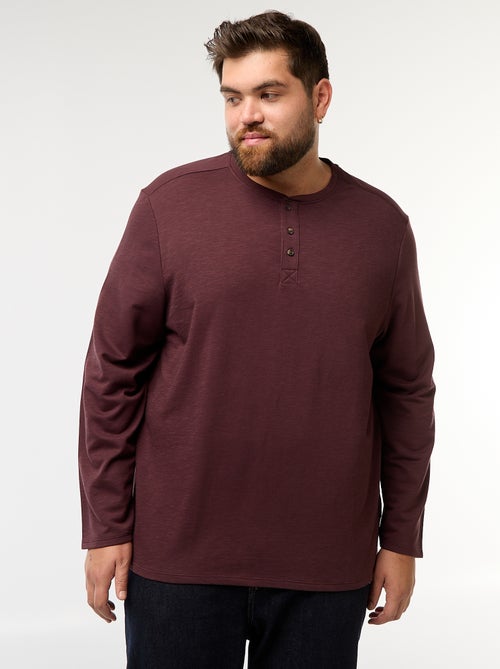 T-shirt van jersey met lange mouw en henleykraag - Kiabi